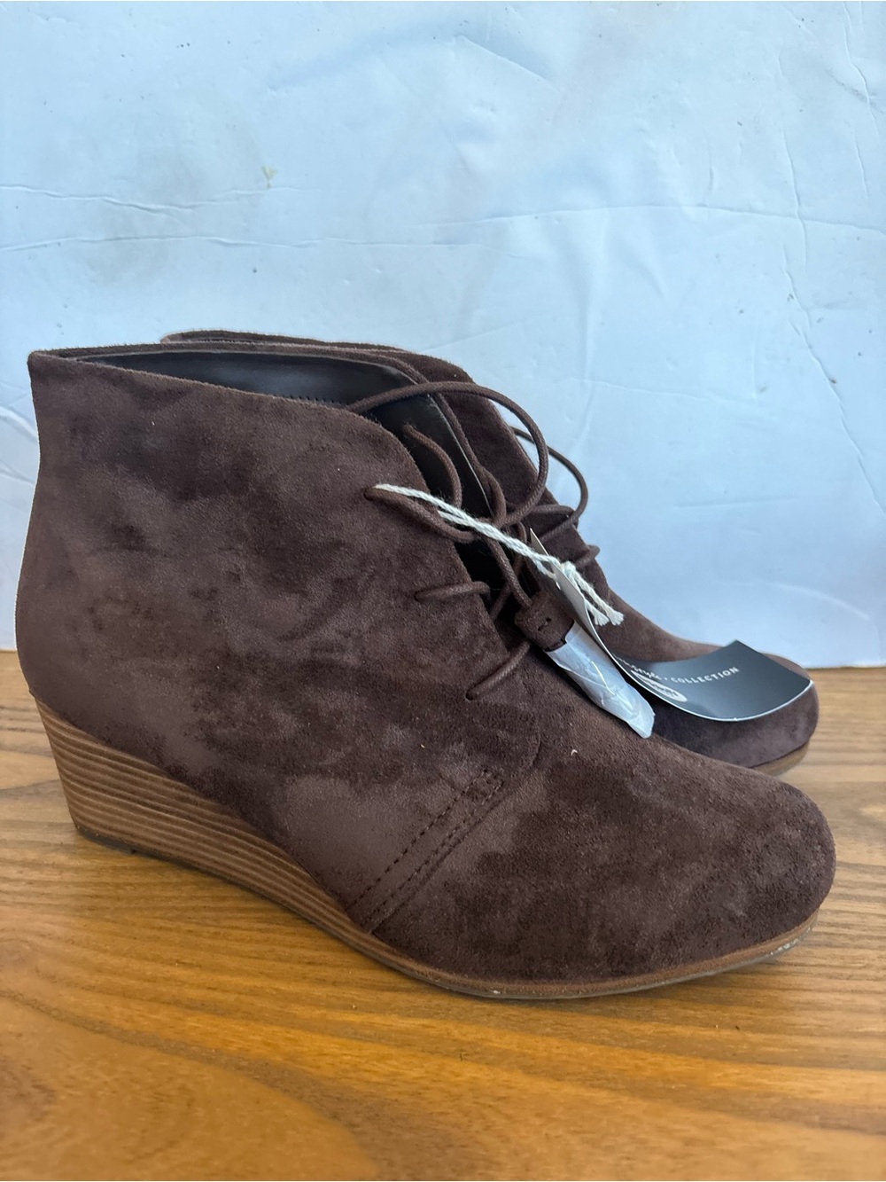 Dr. Scholl's Dark Brown Suede Wedge Lace-Up Ankle Booties